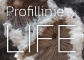 Text "Profillinie LIFE" on background with fungal fruiting bodies.